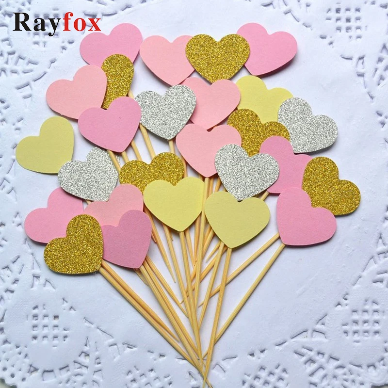 10pcs/lot Heart Cupcake Cake Toppers Happy Birthday Party Decorations Kids Wedding Baby Shower Boy Girl Favors Blue Pink | Дом и сад