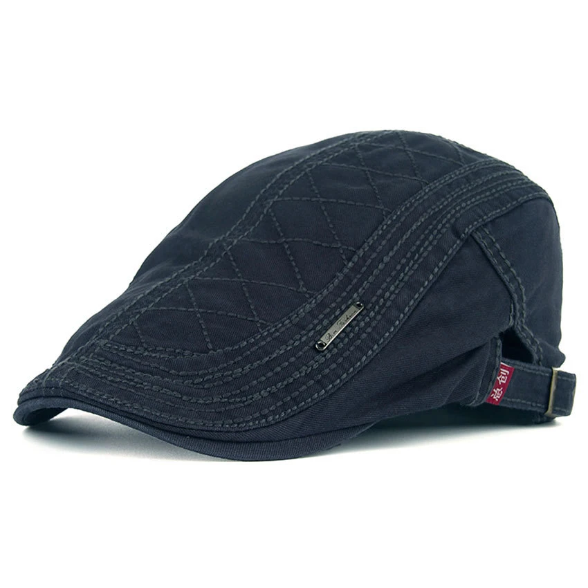 

Pure Cotton Solid Color Grid Visors Hats Man Casual Painter Hat Retro Embroidery Beret Men Caps Y006