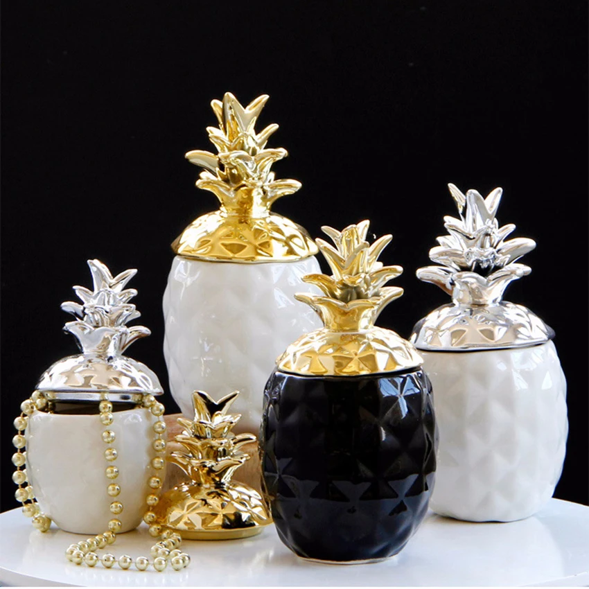 Скандинавские золотые серебряные керамические банки для хранения в форме ананаса, контейнер для ювелирных изделий, украшения, домашний декор, подарки для женщин и девочек, фигурки