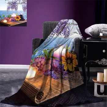 

Spa Decor Throw Blanket Massage Stones with Daisy and Wisteria with the Seabed Foliage Meditation Warm Microfiber