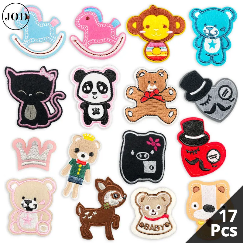 

17pieces Set Cartoon Applique Embroidery Iron on Patches for Clothing Patchwork DIY Iron-on Stickers Scrapbooking Badges Phone