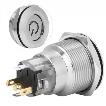 

20Pcs button switch Self-locking Flat Head with Power Supply Label Stainless Steel Button Switch button