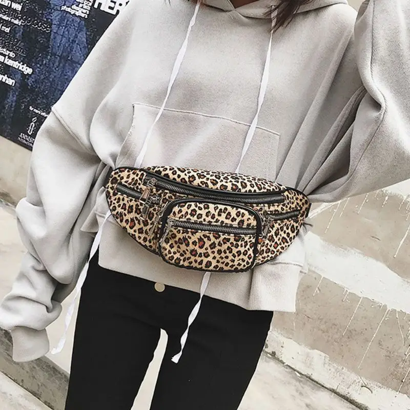 

New Women Fashion Leopard Fanny Pack Bum Travel Sports Waist Bag Chain Chest Bags