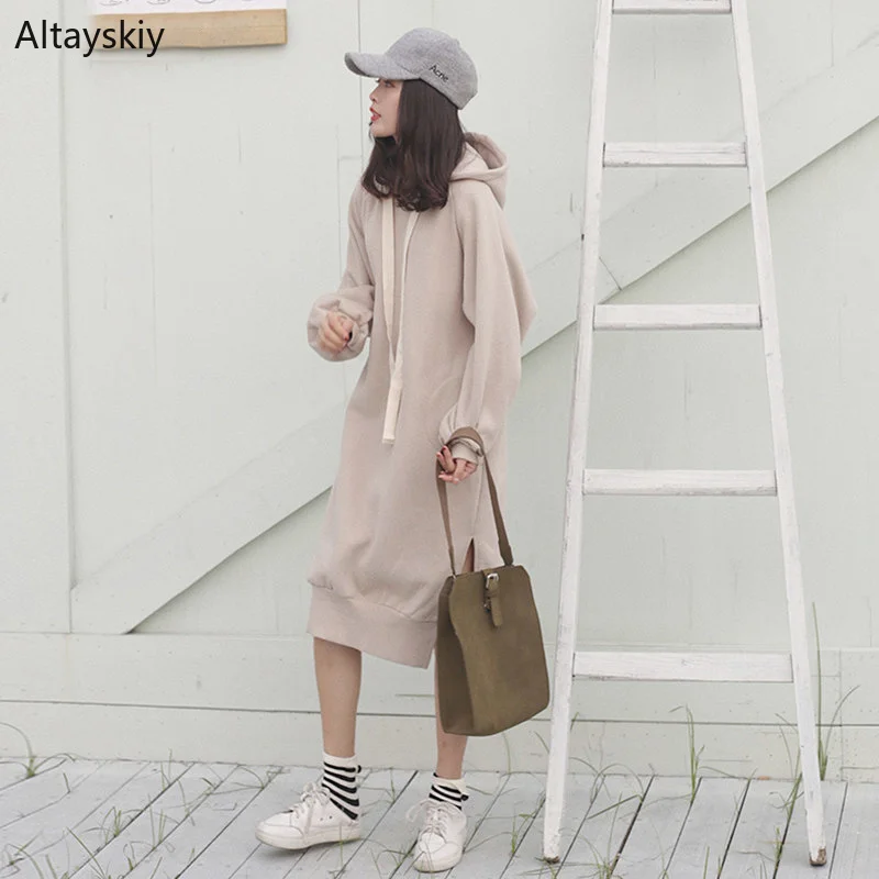 

Hoodies Women Long Hooded Solid Simple All-match Korean Style Kawaii Soft Sweatshirts Womens High Quality Pullovers Trendy Cute