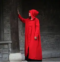 2017 Демисезонный плащ с капюшоном китайский Стиль Винтаж верхняя одежда длинные плюс Размеры женственное пальто из хлопка и льна Краткая