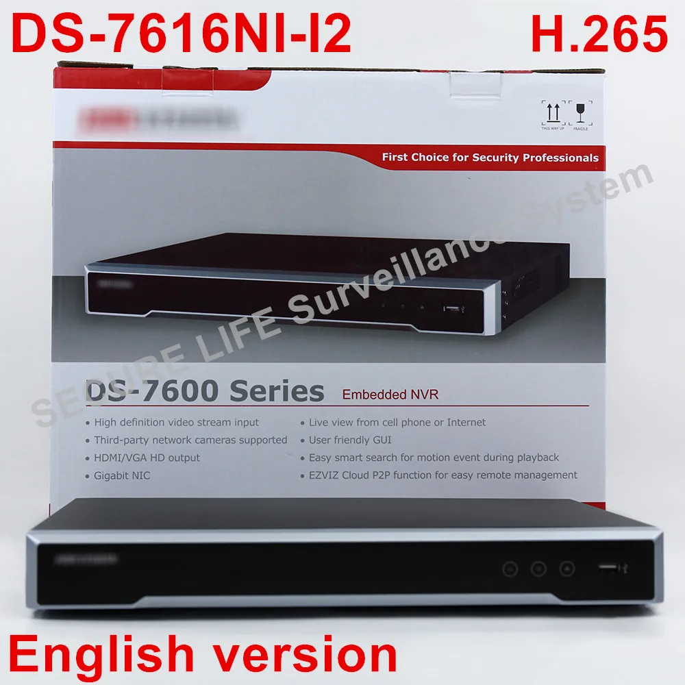 DHL Free shipping in stock DS-7616NI-I2 English version 16ch NVR with 2SATA, non POE, HDMI VGA plug & play NVR 16ch VCA H.265