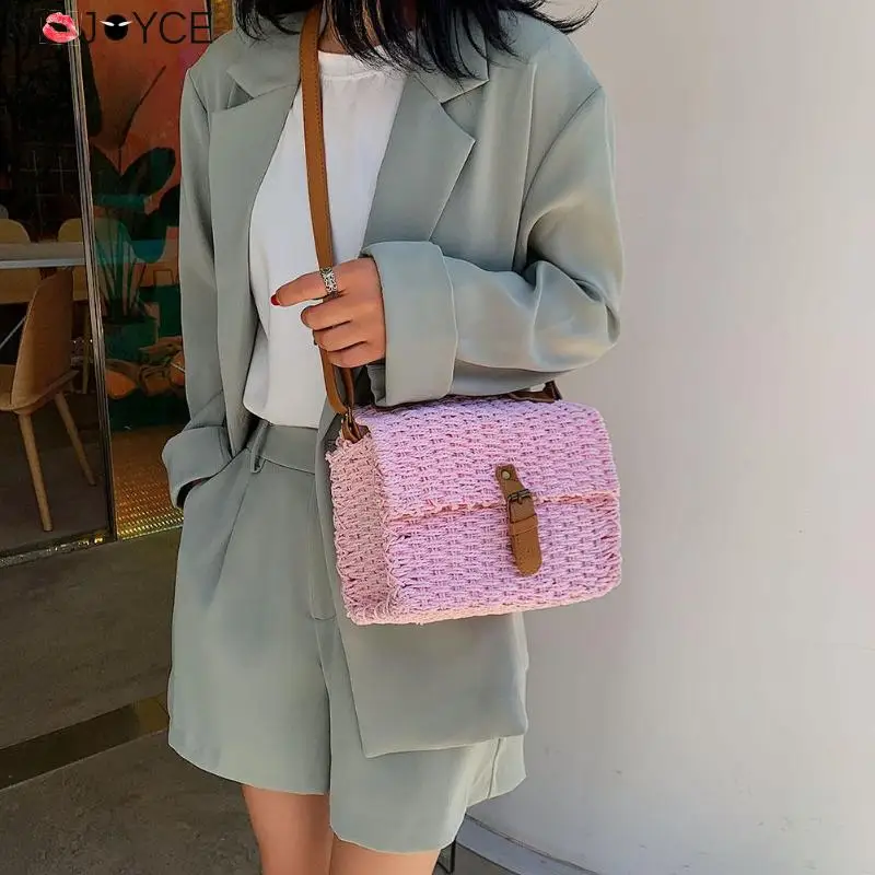 فتاة البرية عارضة الكتف رسول حقائب النساء Soild اللون القش البرية صغيرة Crossbody أعلى-حقائب بيد حقيبة كتف