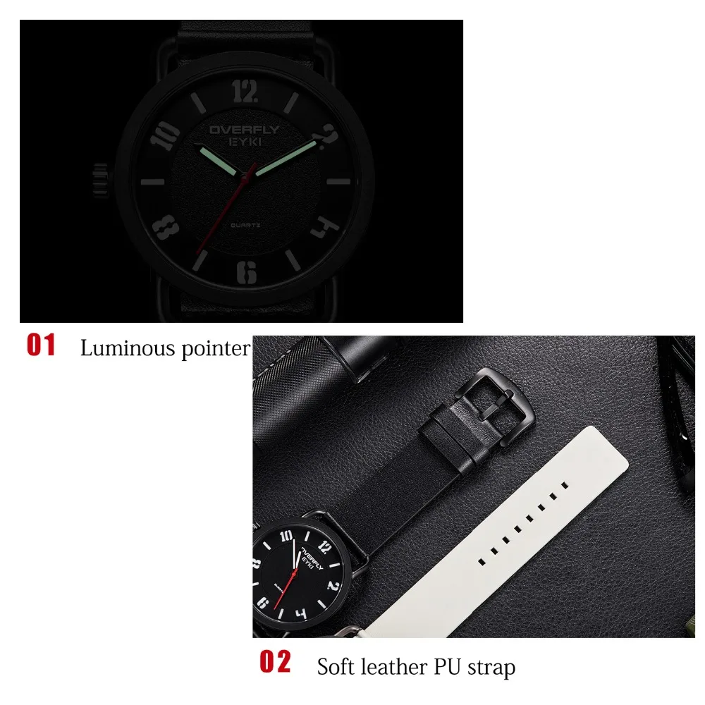 EYKI Brand Simple Men Watches Men Quartz Watches Men's Watch With Luminous Pointe  Male PU Leather S Wristwatch Clock 