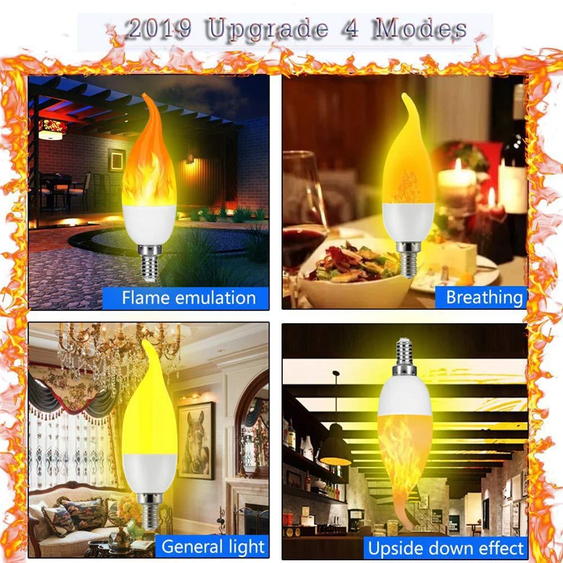 Светодиодный светильник-огонь E14 E27 B22, лампа-свеча 5 Вт, 4 режима, светильник ing, светодиодный светильник, Мерцающая лампочка, лампа для гостиной, рождественской атмосферы, домашний декор