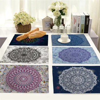 

1Pcs Mandala Pattern Kitchen Placemat Dining Table Mat Tea Coaster Cotton Linen Pad Cup Mats 42*32cm Home Decor Accessory MC0086