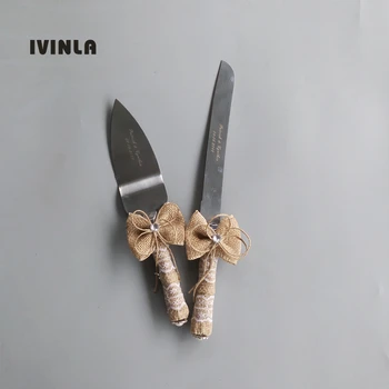 

Personalized Jute bowknot Wedding Cake Server Gift Set for wedding decoration