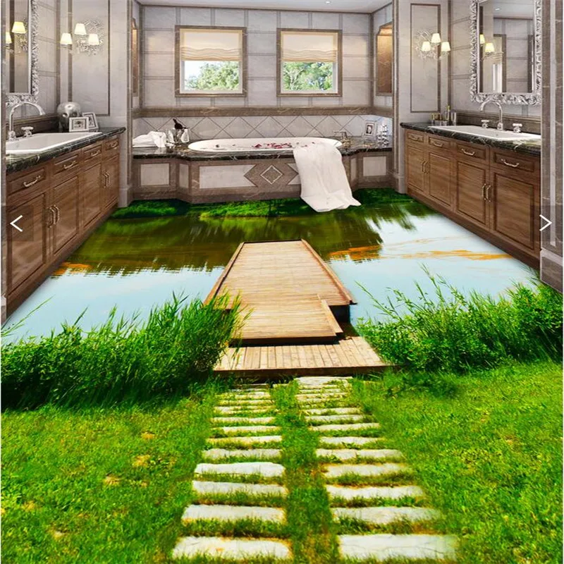Buy Custom Floor 3D Wallpaper green trail lake