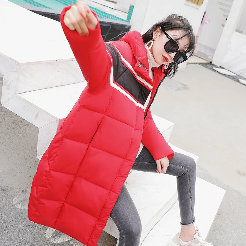 Hiver Coton Femmes Rouge Lettre Rayé Doublure Couple Nouveau Noir Noir rouge Dames Manteaux Veste Imprimer Zipper 2018 Rembourré Femme Épais Parka SzZqFw5Zn