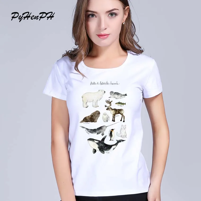 

PyHenPH Brand T shirt women Animals/ Whale/Shark Tee shirt femme Short Sleeve style t shirts women tees tops