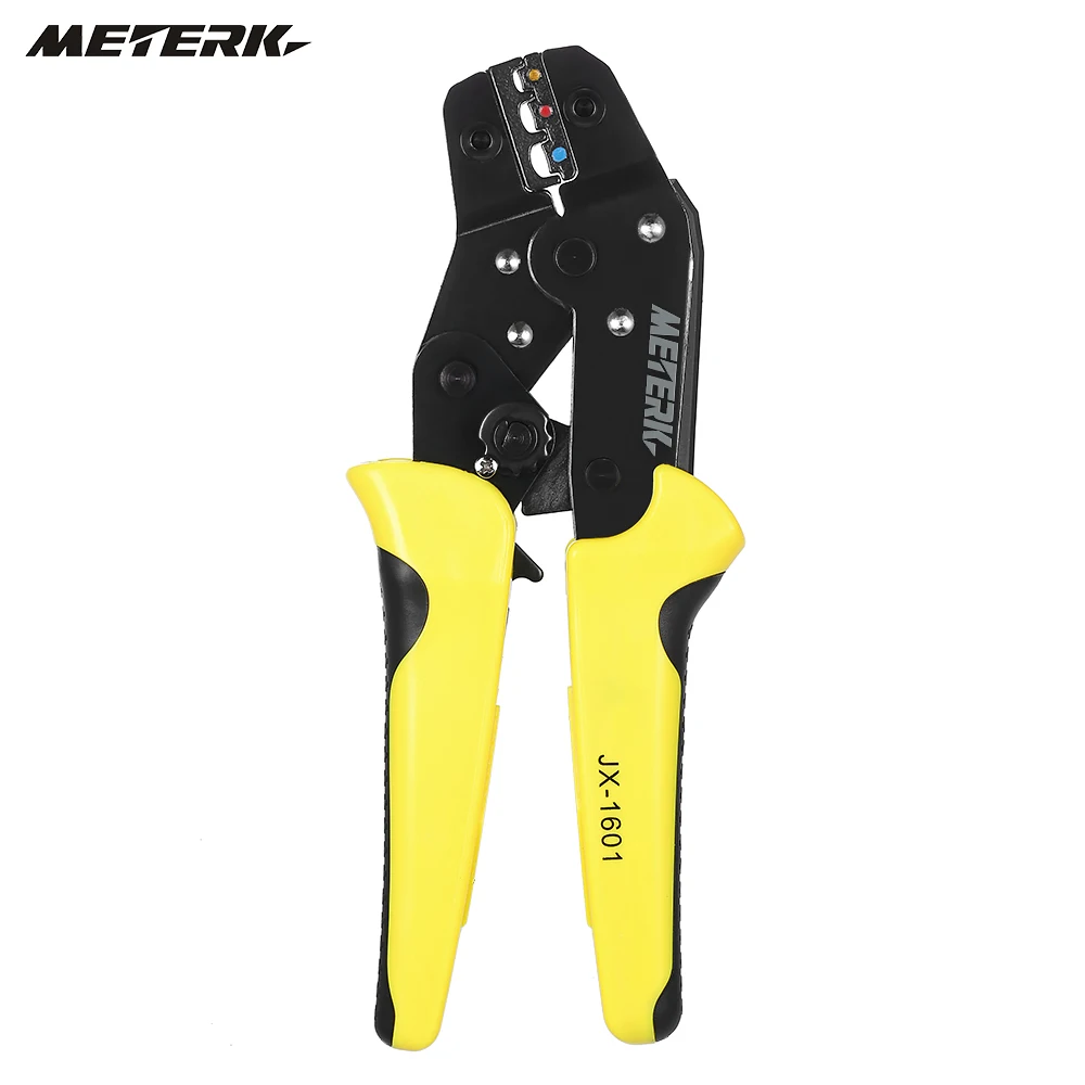 

Meterk Wire Crimper Engineering Ratchet Terminal Crimping Pliers JX-02C 0.25-2.5mm2 Insulated Terminals Or Color Code Nests