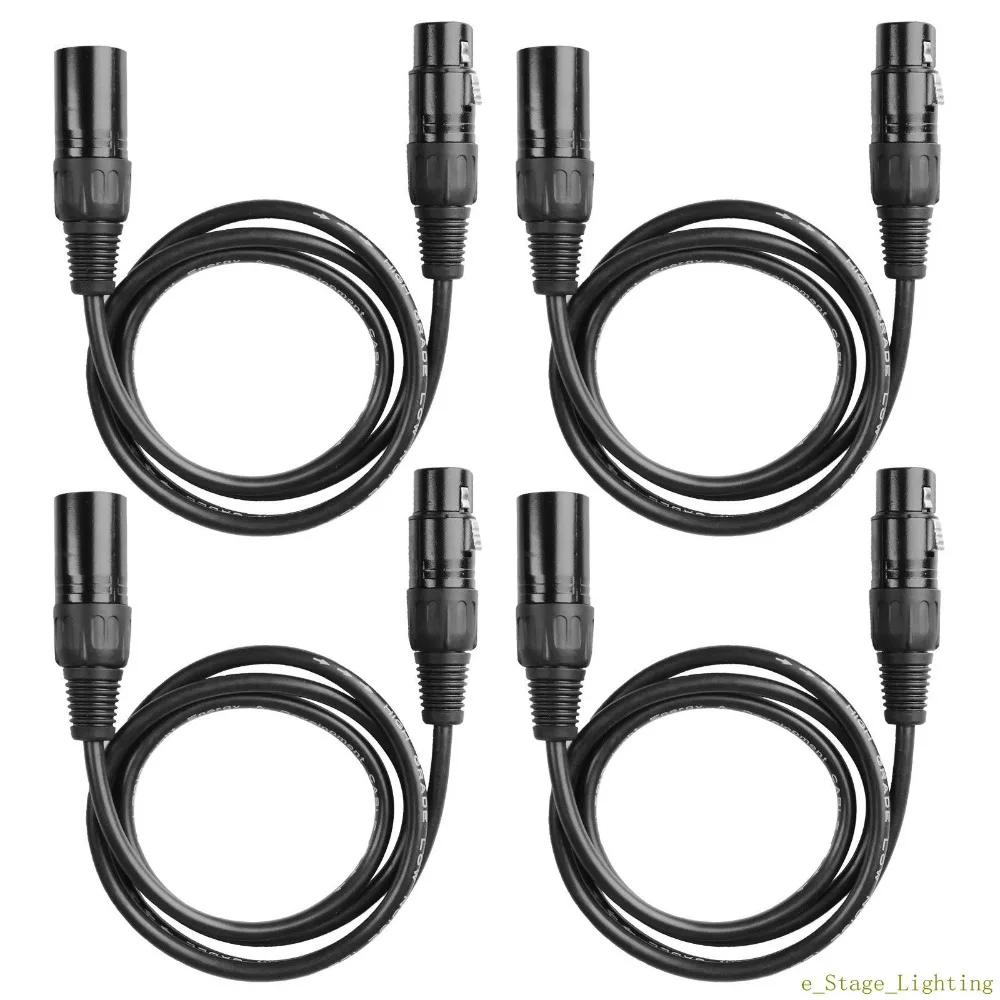 

4pcs 3 Pin 1m 3ft DMX Cables DJ Stage Lighting Data Cable XLR Male to Female