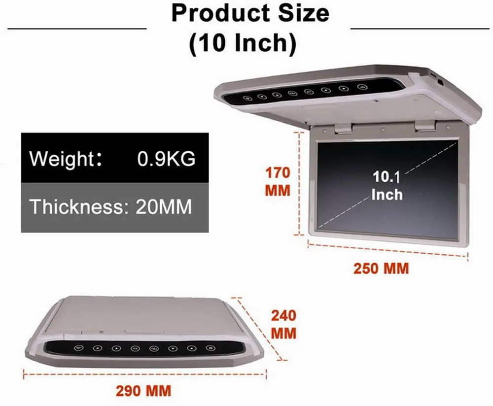 10,1 дюймовый автомобильный монитор на крыше/откидной дисплей/верхний потолок TFT светодиодный экран/1080 P HD цветной цифровой ТВ MP5 плеер