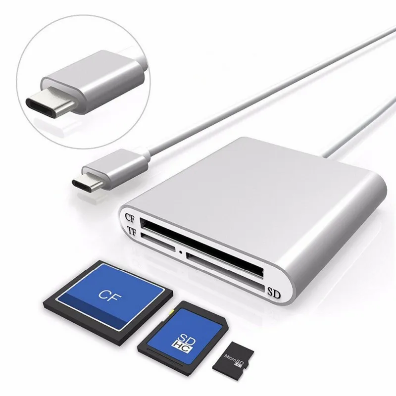 Ультра-быстрый алюминиевый SD кард-ридер USB 3,0 type C мульти-кард-ридер для CF/SD/TF Micro SD карты и многое другое для iMac, шт - Цвет: Серебристый