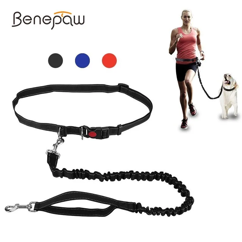 Benepaw качественный Светоотражающий Поводок для бега собаки, регулируемый пояс, сильный банджи, поводок для домашних животных для маленьких