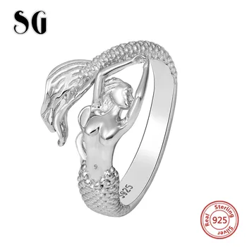 

SG authentic sterling silver 925 beautiful Mermaid adjustable open size ring fashion jewelry making for women gift free shipping