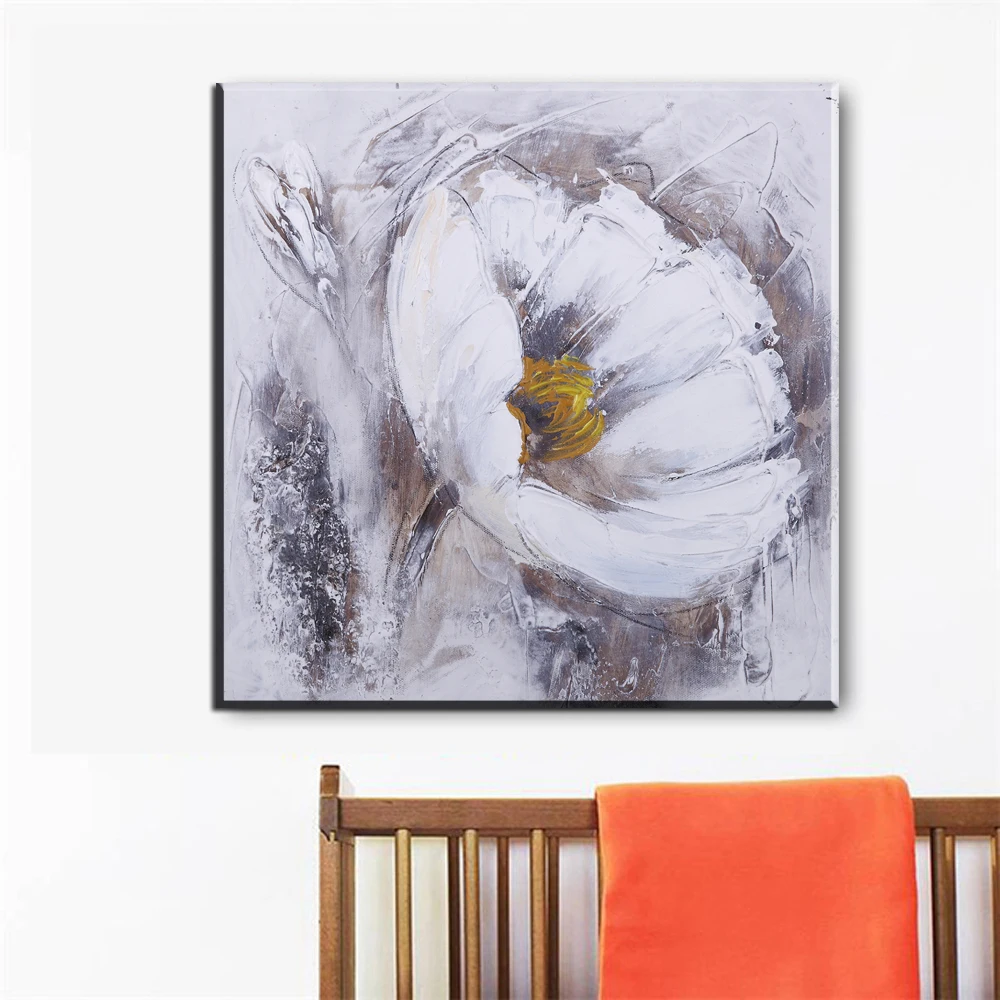 ZZ2177 Abstract White Flower Oil Painting Print On Canvas Modern Wall