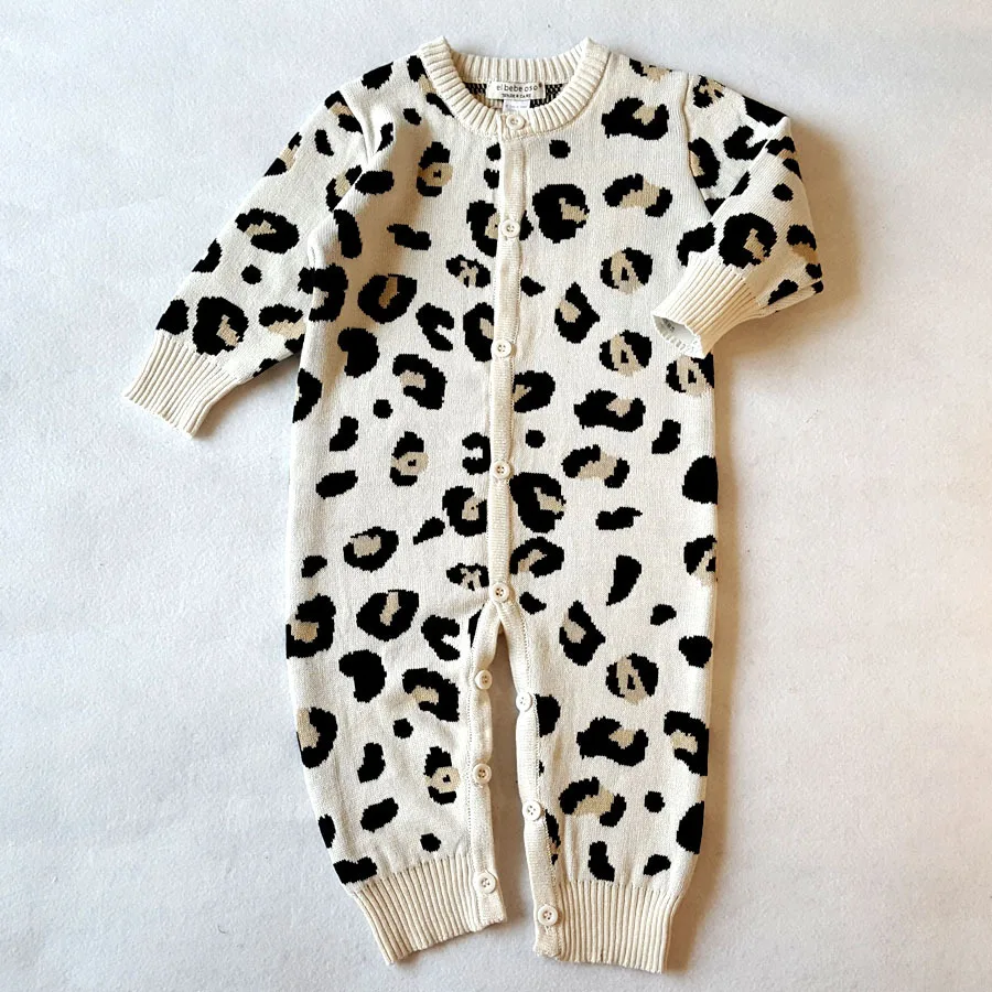 Beste Baby jongen meisje Luipaard Print Rompertjes 2018 lente herfst Pasgeboren Gebreide Trui Romper Kerst Uitloper Jumpsuits