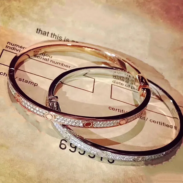 

Brand Pure 925 Sterling Silver Jewelry For Women Thin Width Silver Bangle Full Stone Rose Gold Bangle Wedding Jewelry Easy Lock