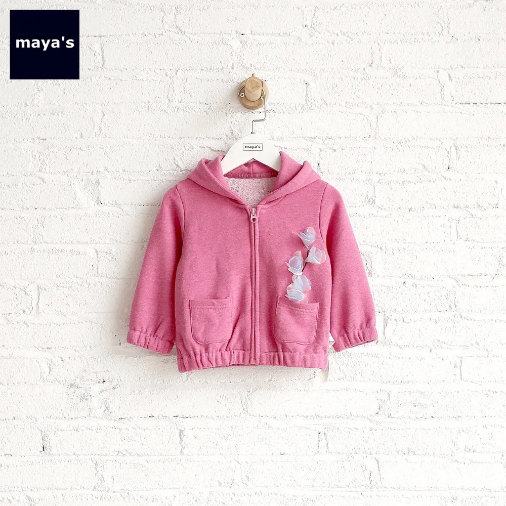 

Mayas Pink Full Sleeves Floral Applique Girl Blouse Kids Spring Jacket Cotton Soft Full Sleeves Coat Toddler Basic Outwear 75112
