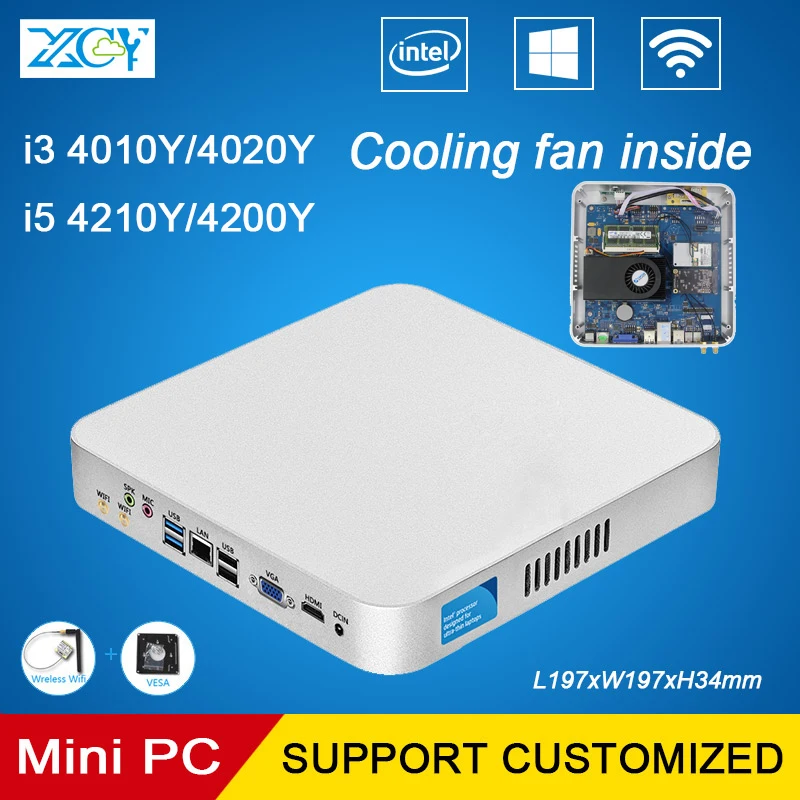 XCY Mini PC Core i3 4010Y i5 4200Y 4G RAM 128G SSD Small Desktops Computer HTPC