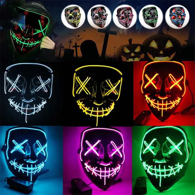 Led Mask Halloween Party Masque Masquerade Masks Neon Maske Light Glow In The Dark Mascara Cosplay Horror Masker Glowing Gifts (4)