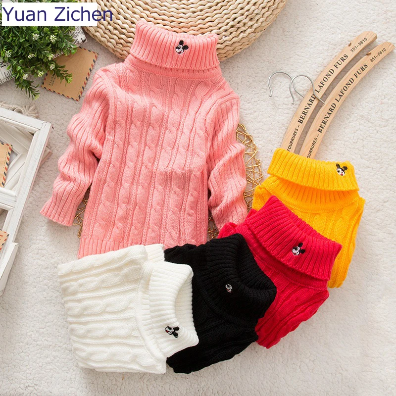 Girls Clothing 2017 Winter Pullover Children Sweaters Cartoon Mickey Cloud Long Sleeve Outerwear hight-neck Kids Knitwear 2-4T