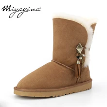 MIYAGINA/классическая женская обувь высокого качества в австралийском стиле; зимние водонепроницаемые женские зимние ботинки из натуральной овечьей кожи на натуральном меху