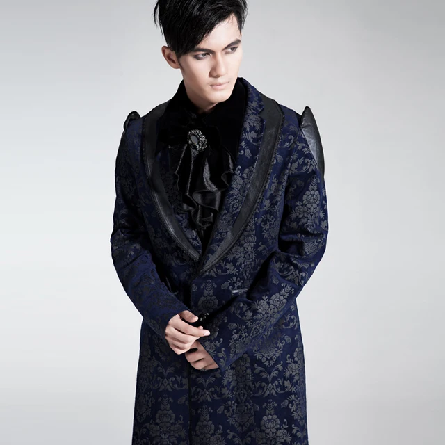 Gothic Punk Victorian Velvet Palace Pattern Trench Coat