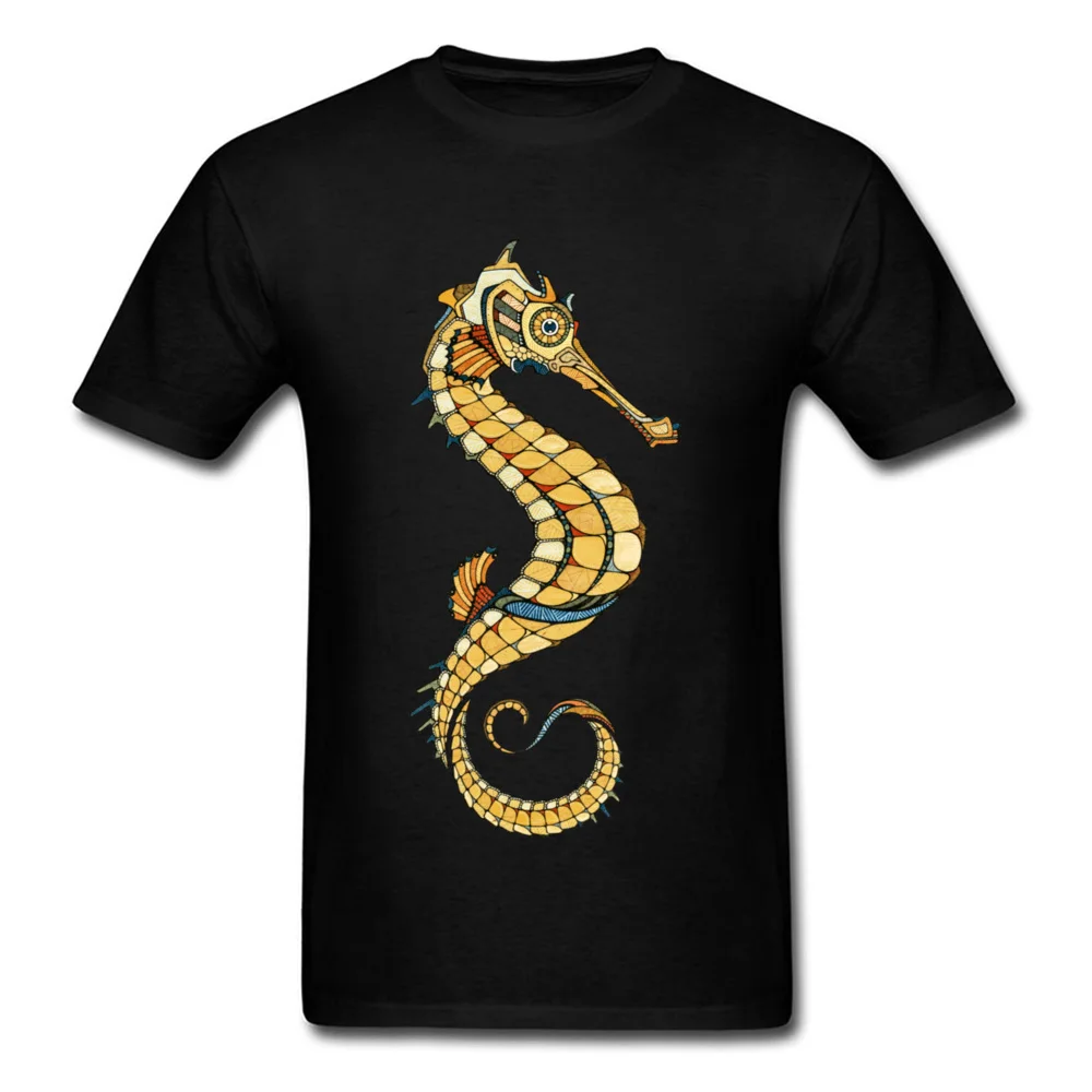 100% Cotton Men Short Sleeve Seahorse Tshirts Fitness Tight Tops T Shirt Rife Custom Crew Neck Sweatshirts Free Shipping Seahorse black