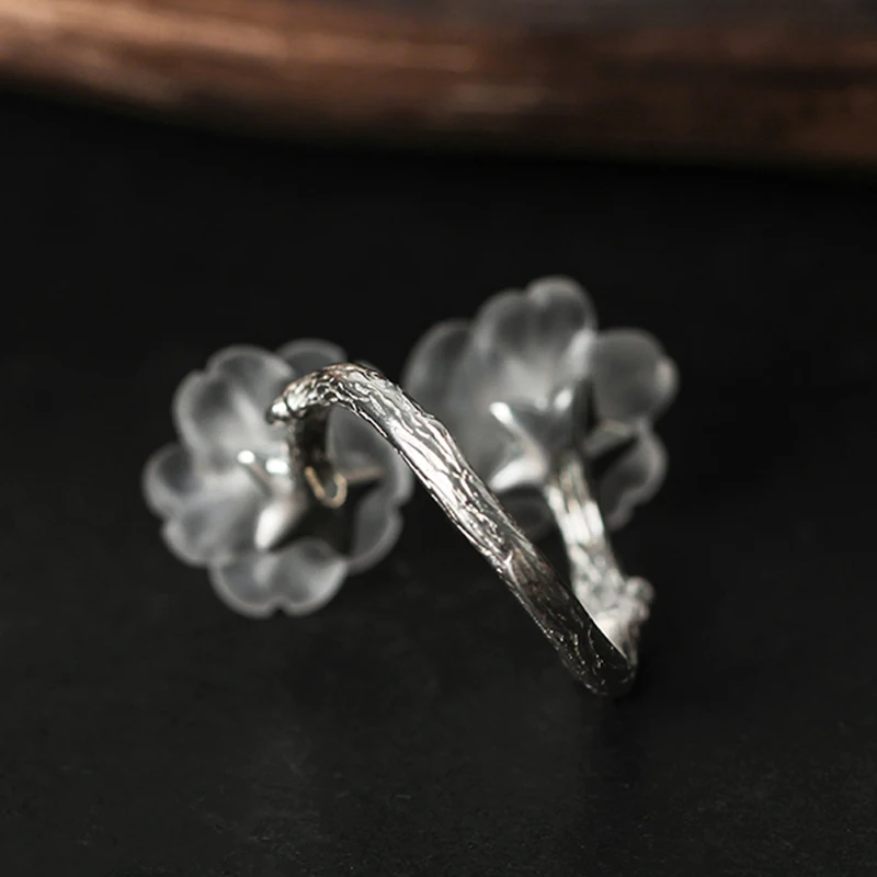 Lotus Fun Real 925 Sterling Silver Ring Natural Crystal Handmade Designer Fine Jewelry Flower in the Rain Rings for Women