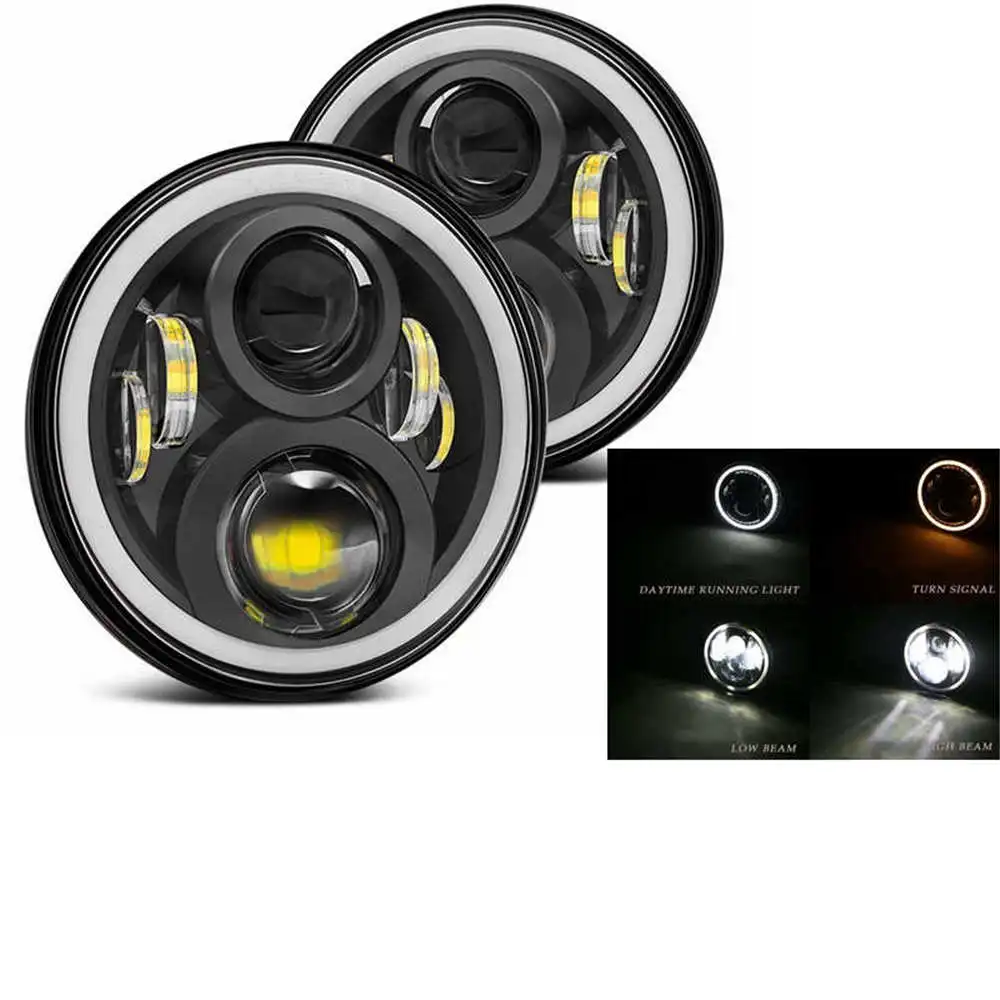 50w Halo light Black 2xFor Лада Нива 7 дюймов светодиодный головной светильник Hi/Low луч светильник Halo угол глаза DRL налобный фонарь для Jeep Wrangler Off Road 4x4 suzuki samurai - Цвет: 50w Halo light Black