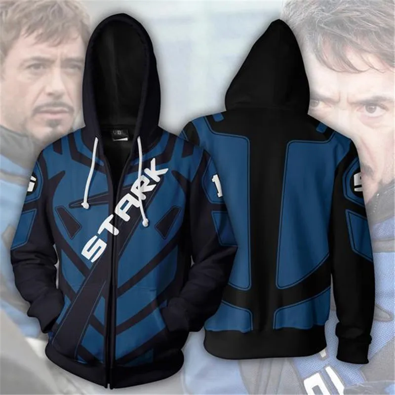 Fans Wear Sweatshirt Set Avengers Infinity War Hoodies Zipper Hooded Tony Stark Printed Zip Up Hoodie