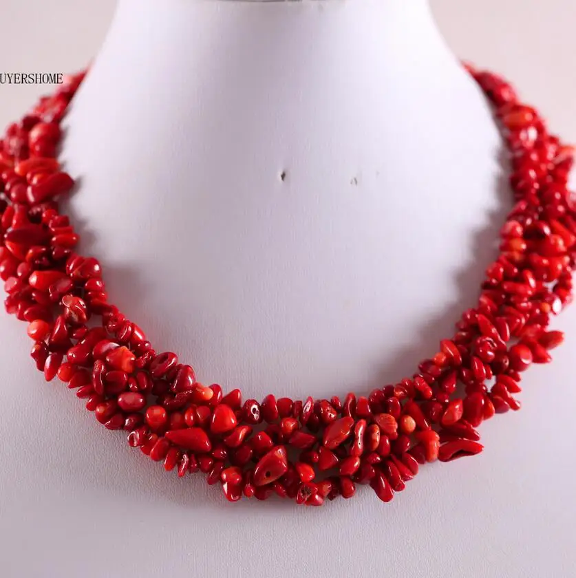 

Free Shipping Free Shipping Jewelry 4X8MM Natural Stone Red Sea Coral Chip Beads Nylon Line Weave Necklace 18" 1Pcs E033
