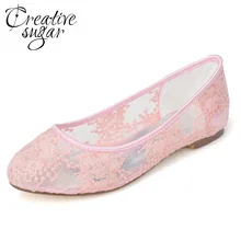 Creativesugar/прозрачные кружевные сетчатые женские туфли на плоской подошве; элегантные свадебные вечерние туфли для выпускного вечера; милые туфли mary jane; цвет розовый, белый, черный