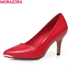 2017 new sexy classic stiletto high heels pointed toe party wedding shoes genuine leather black red slip on women pumps