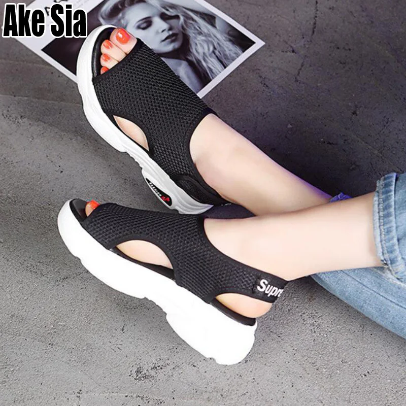 

New Style 2019 Summer Students Women Fashion Lady Peep Toe Hollow Out Thick Soles Flat Platform Female Casual Sandals Shoes A685