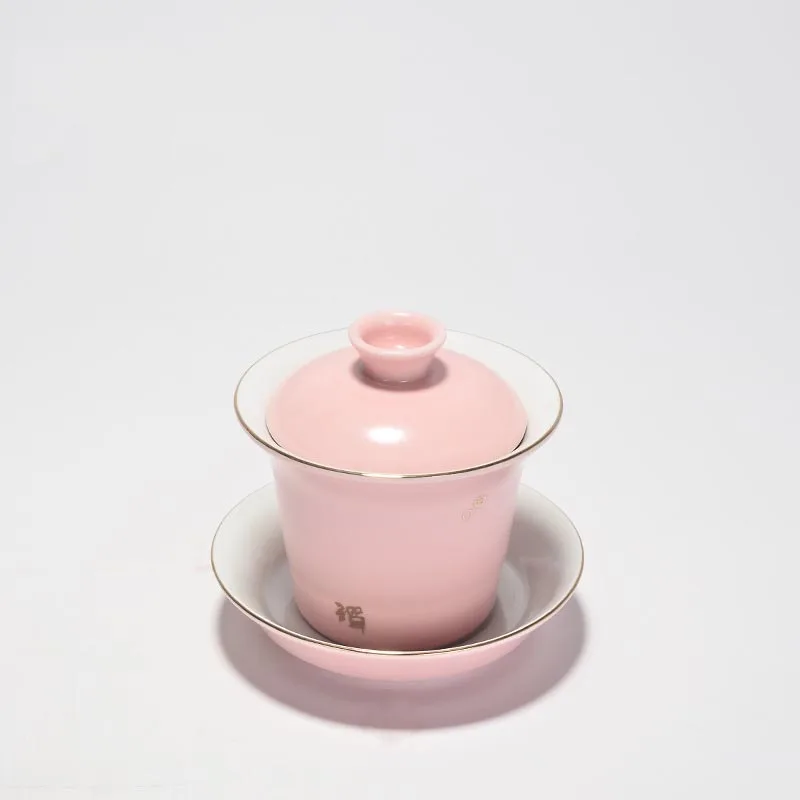 Лаконичный розовый керамический фарфор Gaiwan офисная чайная церемония посуда для