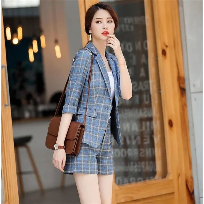 Work Wear Short Pants Suit Women Summer  Long-sleeved Blazer with Shorts OL Office Ladies Formal Suits new 2 piece set women