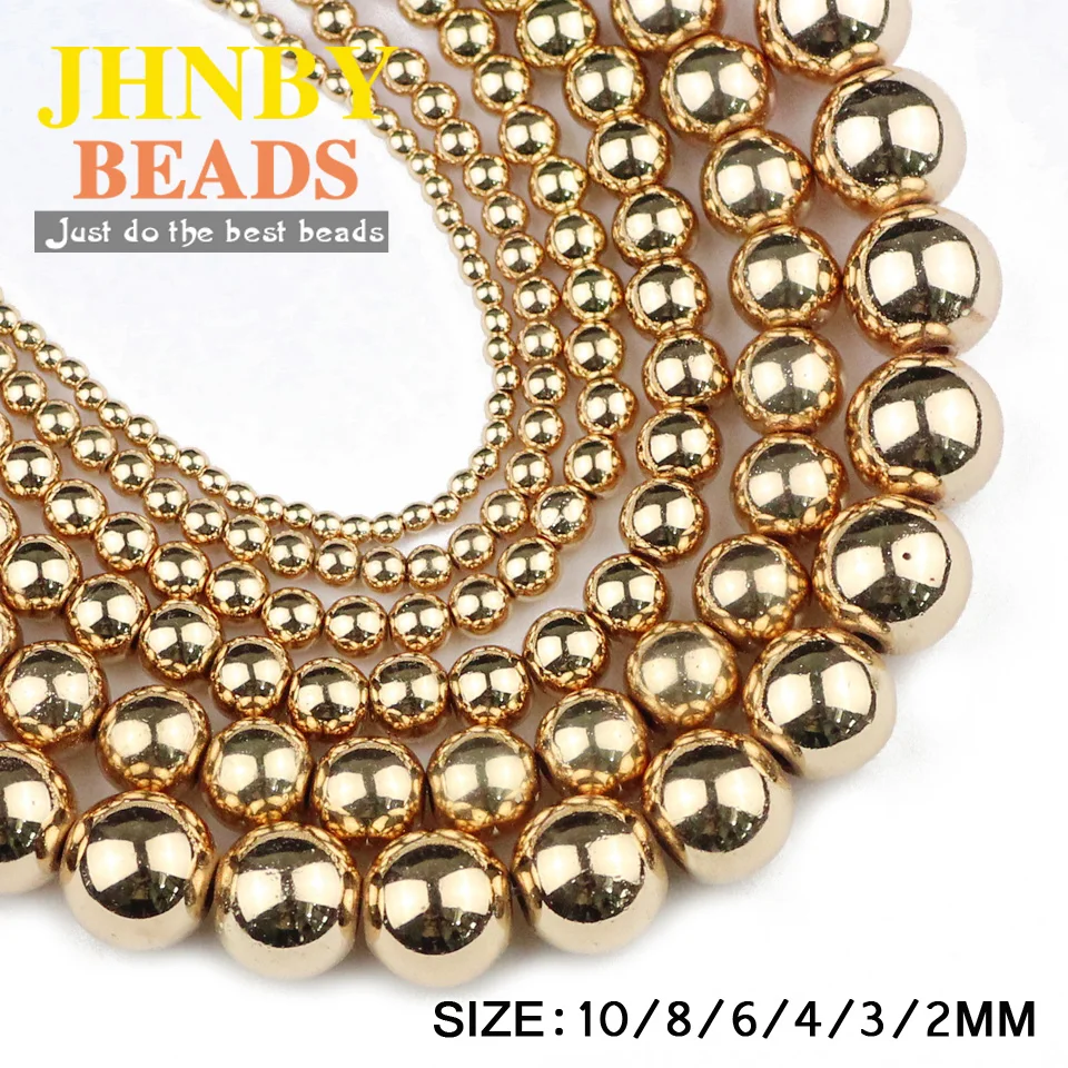 Round Hematite Beads 2/3/4/6/8/10mm Natural Stone 14K Gold Color Loose Beads Ball Jewelry Bracelets Making DIY Accessories SSS
