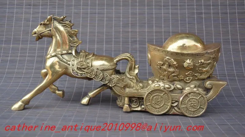 

Old Qing Dynasty copper Running horse send to money statue,Carved ornaments,Handmade crafts,collection& adornment