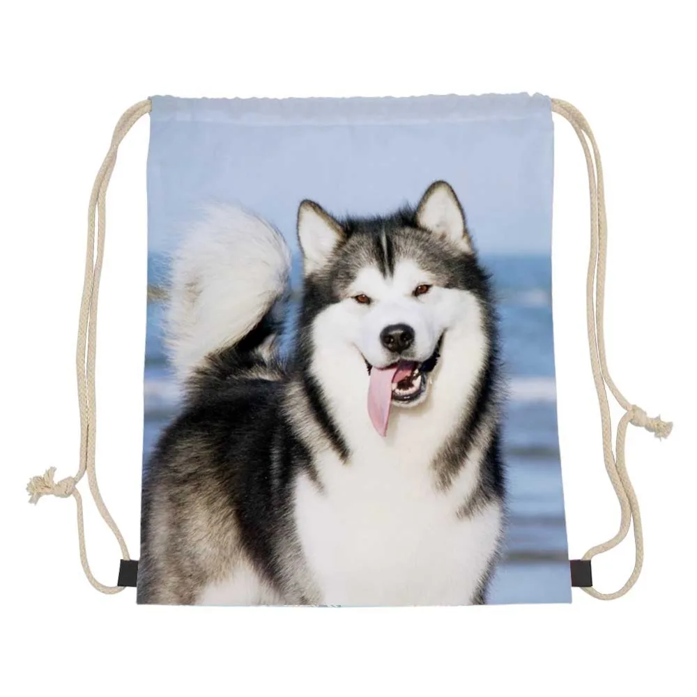 

Noisydesigns Alaskan Malamute 3D Animal Dog School Girls Drawstring Bag Small Women's Bags Female Softback Backpack Clothes Bags