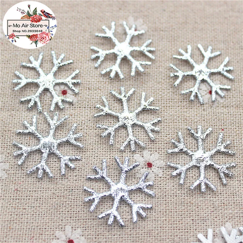 

100pcs 22mm Cloth Sequins patches Christmas silver snowflake leaf Appliques for clothes Sewing Supplies diy craft ornament