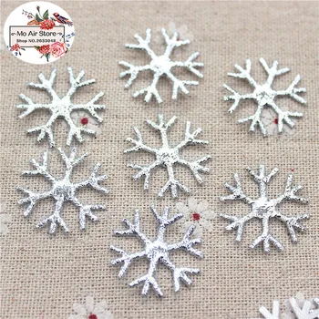 

100pcs 22mm Cloth Sequins patches Christmas silver snowflake leaf Appliques for clothes Sewing Supplies diy craft ornament