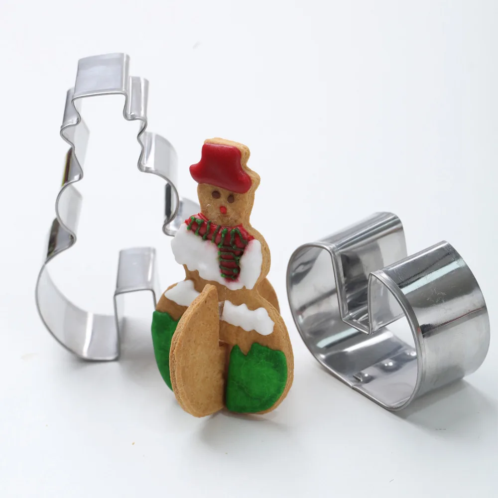 

8Pcs Christmas Elk Snowman Cookie Mould Stainless Steel Baking Mold 3D Fondant Cookie Cutting Tool Mode Baking Tools