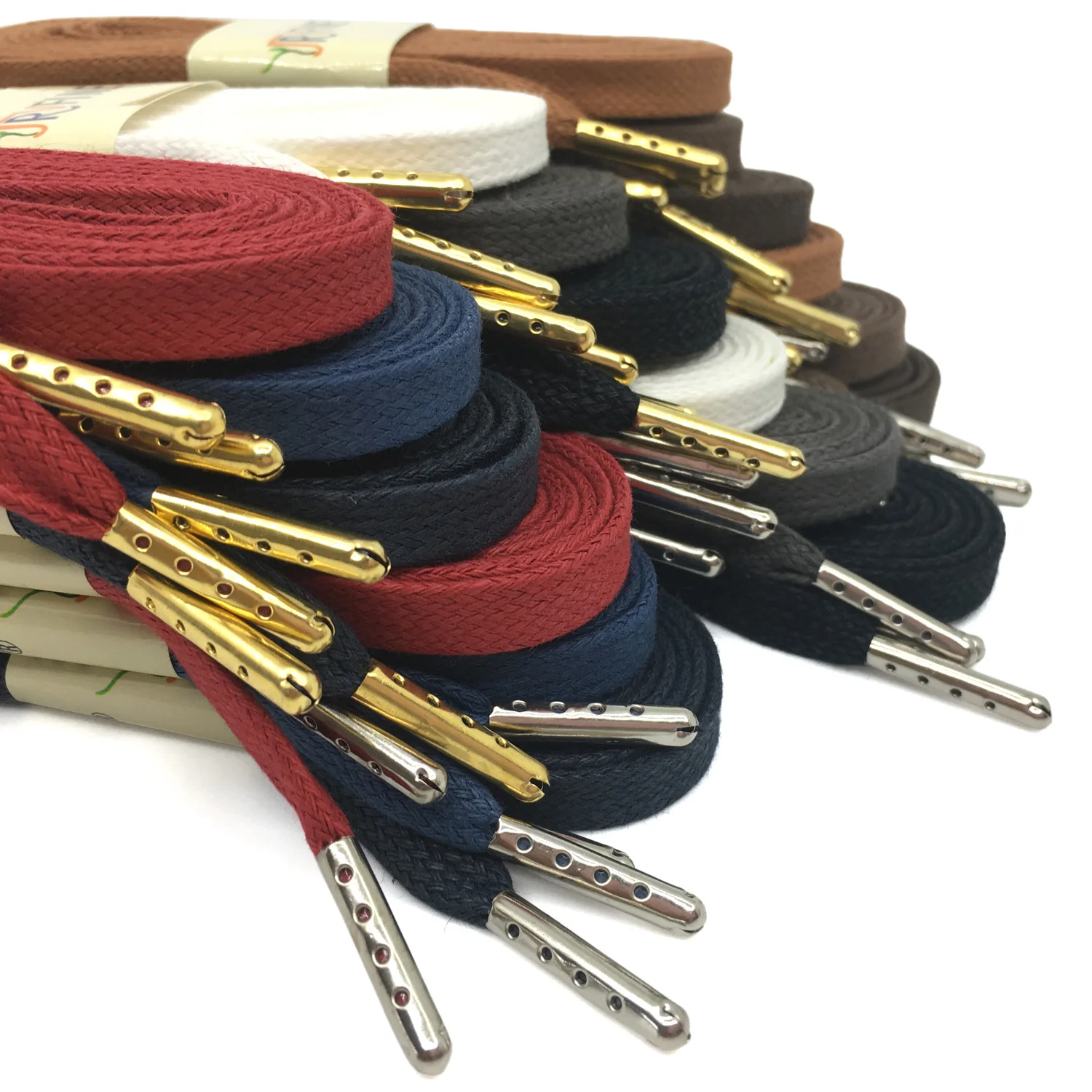 YJRVFINE 2 Pair Thick Waxed Cotton Flat Shoelaces with Gold Silver Metal Tips High Quality Waxing Leather Dress Shoe Laces
